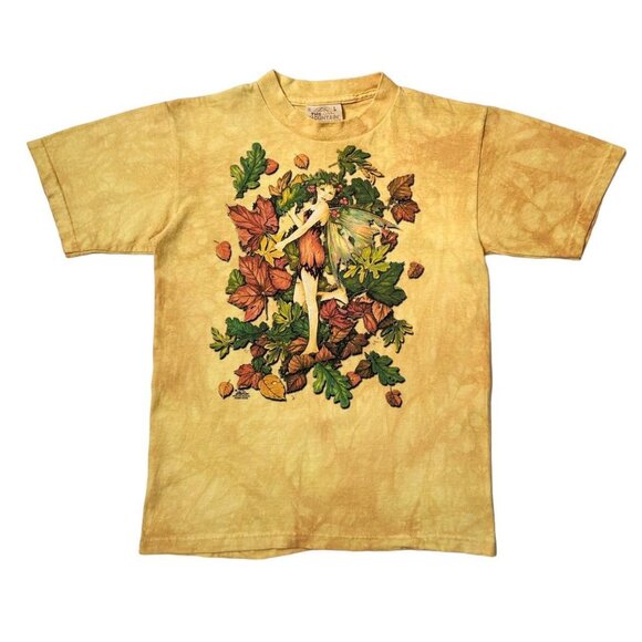 The Mountain Other - Y2K Vintage Autumn Fairy T-shirt The Mountain Tie Dye 2000 Fall Leaves Motif.